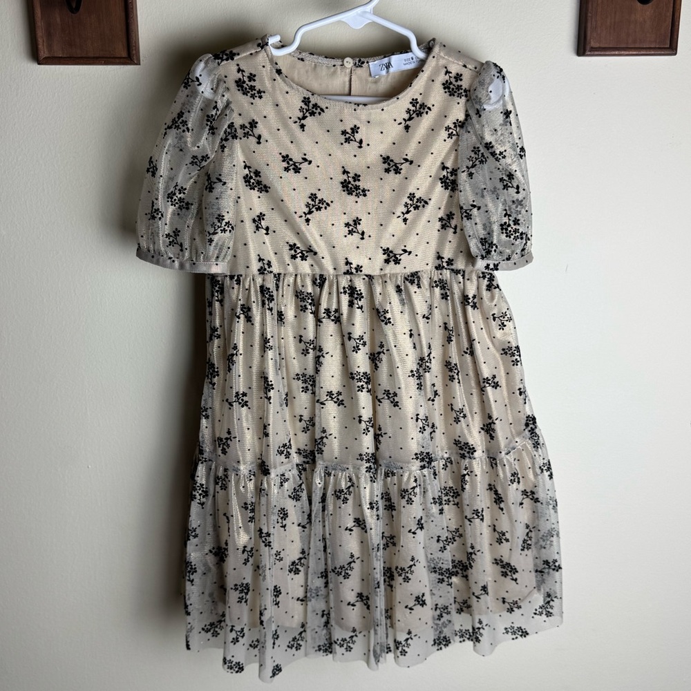 Zara Gold and Black Floral Patterned Holiday Dress